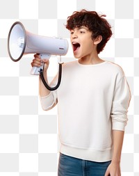 PNG  Boy with holding megaphone shouting portrait performance. AI generated Image by rawpixel.