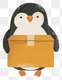 PNG Penguin hold delivery food box animal cardboard paper.