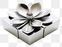PNG Flower in giftbox Chrome material silver white background celebration.