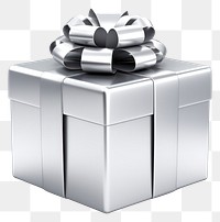 PNG Opened gift Chrome material silver shiny white background.