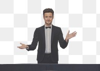 PNG Person performing magic tricks tuxedo adult gesturing.