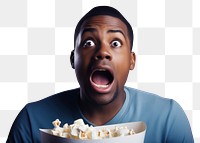 PNG Young man with mouth open movie food frustration.