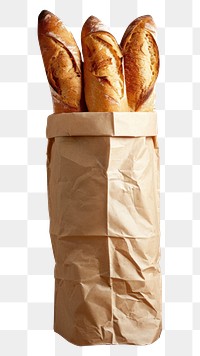 PNG A fresh baguette in a paper bag bread food white background.