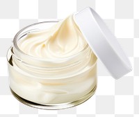 PNG Skincare cream jar over smudges of cream dessert white background mayonnaise.