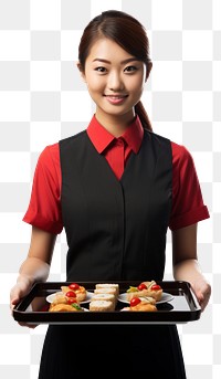 PNG  Asia female food server adult white background freshness. AI generated Image by rawpixel.