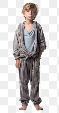 PNG  A boy in pajamas white background outerwear portrait.