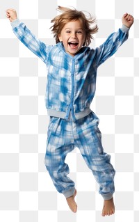PNG  A boy in pajamas happy white background excitement.