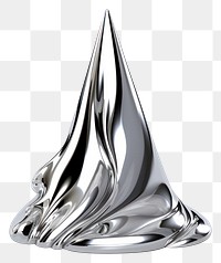 PNG Cone melting chrome material silver shiny white background.