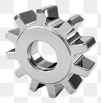 PNG Gear icon Chrome material wheel shape white background.