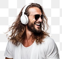 PNG Headphones sunglasses listening laughing.
