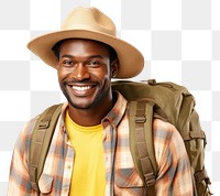 PNG African-American man traveler backpack portrait smiling.