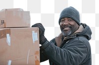 PNG African american truck driver box cardboard loading.