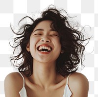 PNG Asian woman with white top laughing smile adult face.