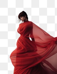 PNG A woman in red dress with red transparent fabric photography portrait fashion.