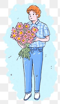 PNG Doodle illustration young man cartoon flower plant.
