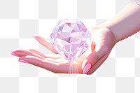 PNG Hand with diamond crystal gemstone jewelry.