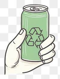 PNG  Hand holding can with recycle icon green refreshment container. AI generated Image by rawpixel.