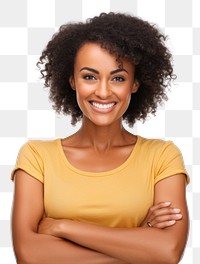 PNG Smiling tan woman cross arms pose portrait smile adult.