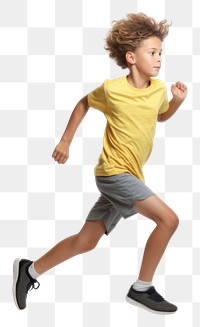 PNG  A boy wearing sport cloth running footwear jumping shorts.