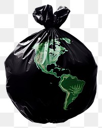 PNG  A black plastic bag covered the globe garbage white background recycling. AI generated Image by rawpixel.