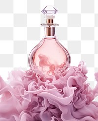 PNG  A perfume bottle infront of the pink smoke cosmetics container fragility. AI generated Image by rawpixel.