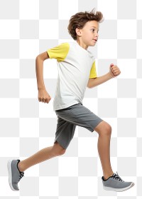 PNG  An eight year old wearing modern sport cloth running jogging sports shorts.