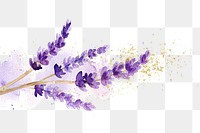 PNG Golden glitter outline stroke with purple watercolor lavender blossom flower plant.