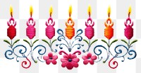 PNG Embroidery of a candle border pattern art arrangement.