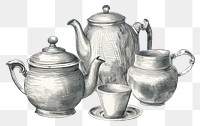 PNG Tea set drawing teapot sketch. AI generated Image by rawpixel.