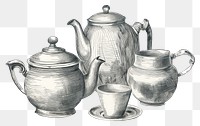 PNG Tea set drawing teapot sketch.