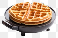 PNG Waffles in an electric waffle iron food white background breakfast.
