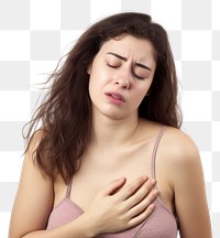 PNG Woman suffering chest tightness adult pain white background.