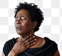 PNG Black mature woman having difficulty in breathing adult pain contemplation.
