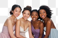 PNG A group of 4 diverse bridesmaid wedding adult smile.