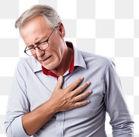 PNG Man suffering chest pain adult white background portrait.