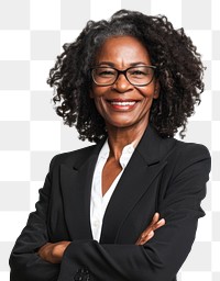 PNG Good-looking middle-aged black businesswoman with arms crossed portrait glasses adult.