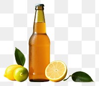 PNG Beer bottle whit label mockup lemon fruit drink.