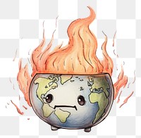 PNG  Globe on fire drawing sketch art. AI generated Image by rawpixel.