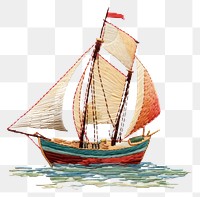 PNG The boat in embroidery style sailboat vehicle drawing.