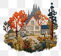 PNG The house in embroidery style needlework tapestry pattern.