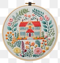 PNG The house in embroidery style needlework textile pattern.