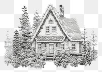 PNG House in embroidery style architecture building drawing.