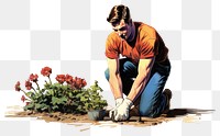 PNG  Person gardening outdoors flower adult. AI generated Image by rawpixel.