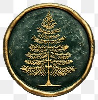 PNG Seal Wax Stamp of a vintage pine tree gold jewelry green.