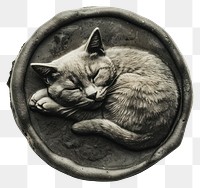 PNG Seal Wax Stamp sleeping cat animal mammal money.