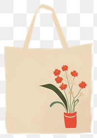 PNG  Illustration of tote bag with flower handbag plant accessories.