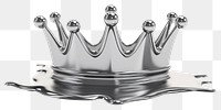 PNG 3d render of crown silver metal white background.