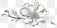 PNG 3d render of floral jewelry brooch white.
