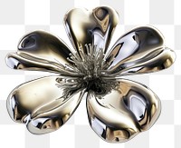 PNG 3d render of flower jewelry brooch metal.
