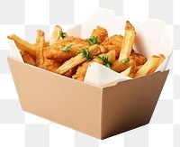 PNG Restaurant fish and chips food box white background vegetable.